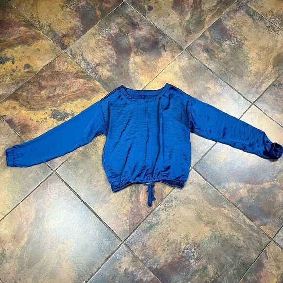 Aeropostale Blue Long Sleeve Blouse Tie Bottom M - Picture 5 of 10